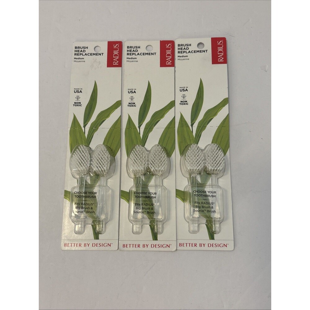 3 RADIUS Brush  Replacement Brush Heads Total of 6 Heads Medium